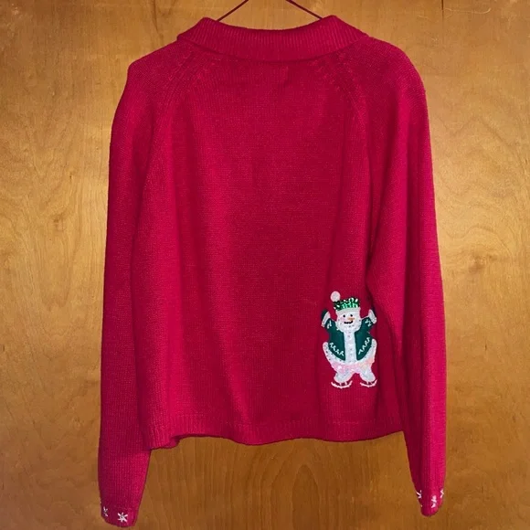 Tiara Festive Red Snowman Santa Sweater Ugly Christmas Sweater Sequins - Picture 4 of 4